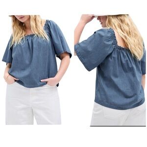 NWT GAP Relaxed Denim Square Neck Ruffle Trim Top Size XXL
